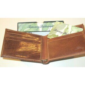 COPY - Tommy Bahama Men's Bi Fold Tan Brown Leather Wallet Card Case Bill Holde…